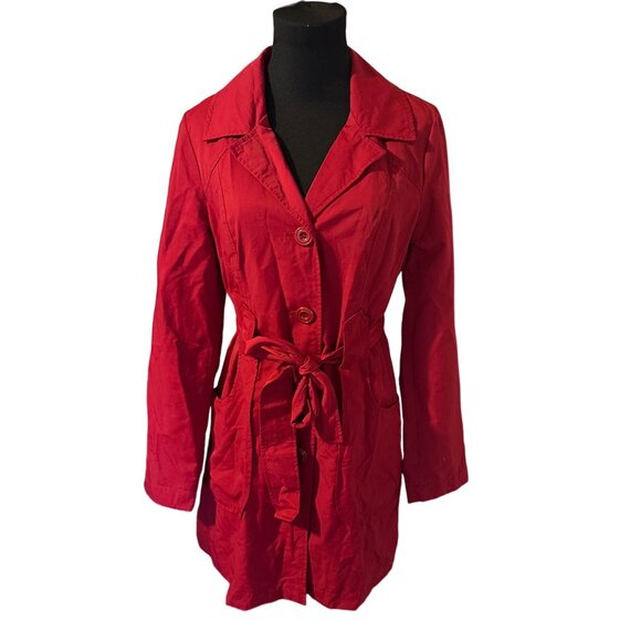 Ambition red button up belted coat size M - Picture 6 of 6